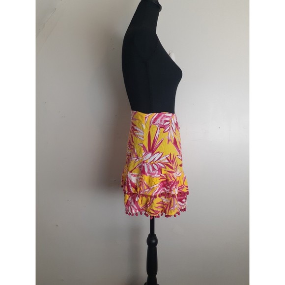 Lovers + Friends Mini Wrap Skirt Sz S Tropical Yellow Pink SOLD ON EBAY - Picture 2 of 9